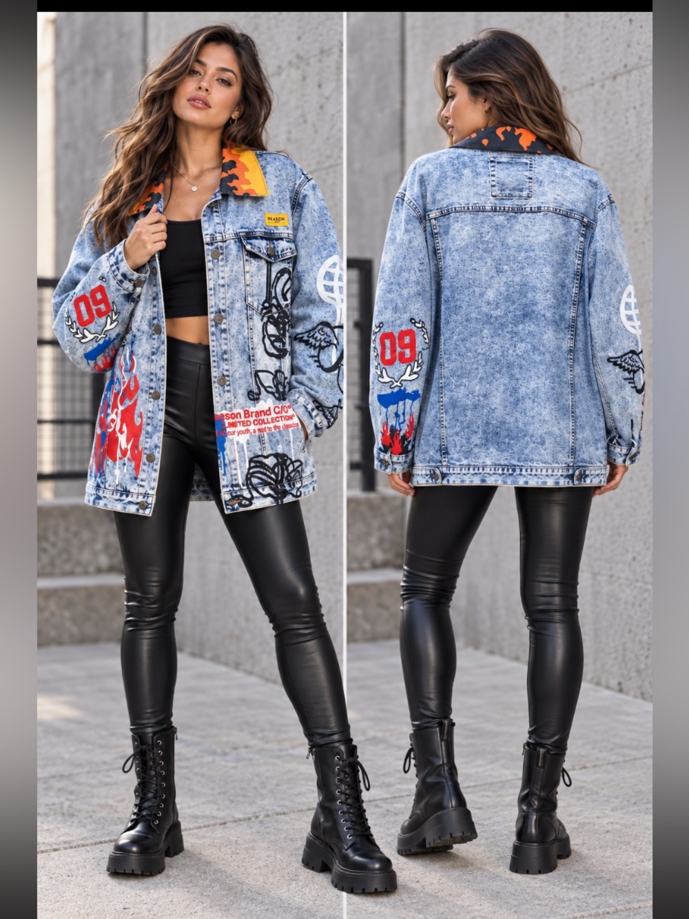 Reason - Graphic Denim Jacket with painted graffiti PTP 26”